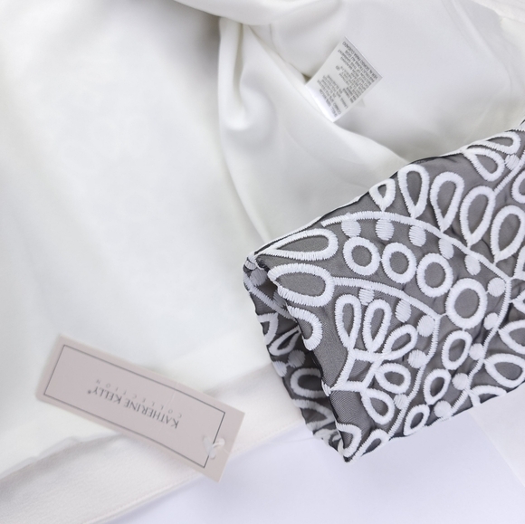 New Katherine Kelly Grey Ivory Lace Embroidered Ivory Overlay Blazer Jacket sz 4 - Picture 9 of 13